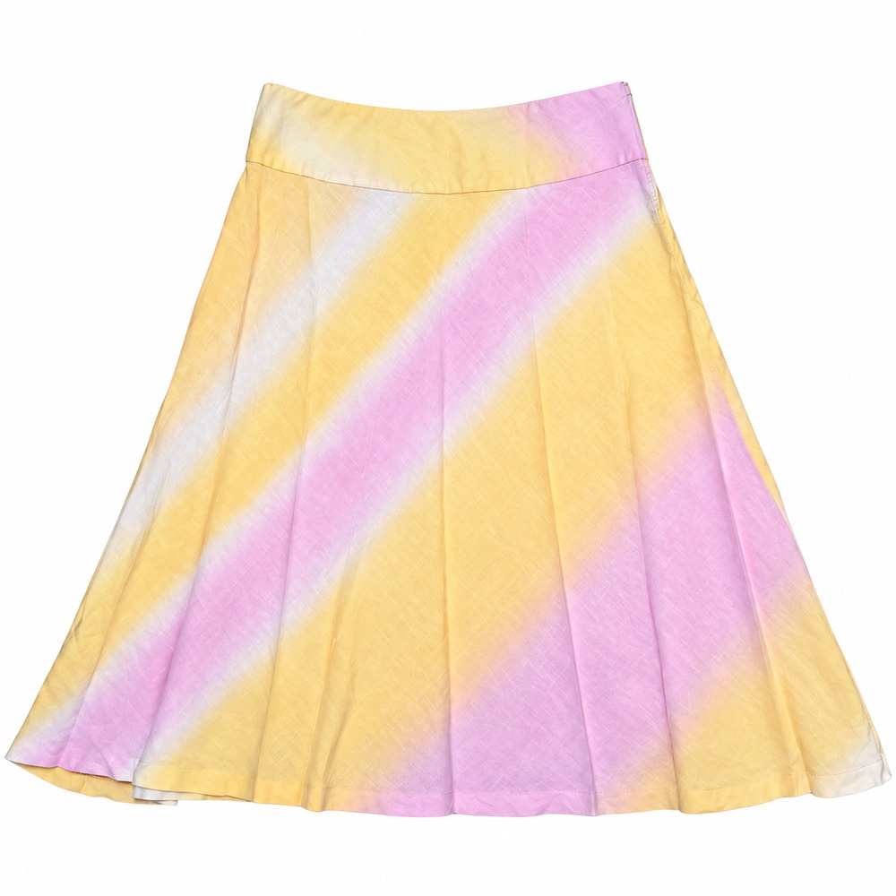 Irish Linen 100% Linen Tie Dye A Line Midi Skirt Pink Yellow Size 6